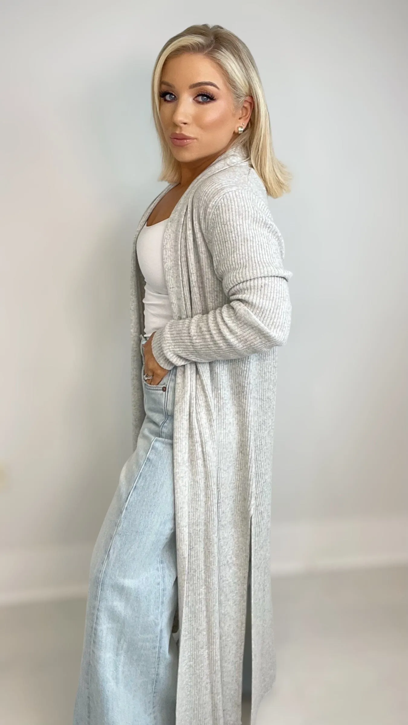 DALIA CASHMERE BLEND CARDI - GREY MARL