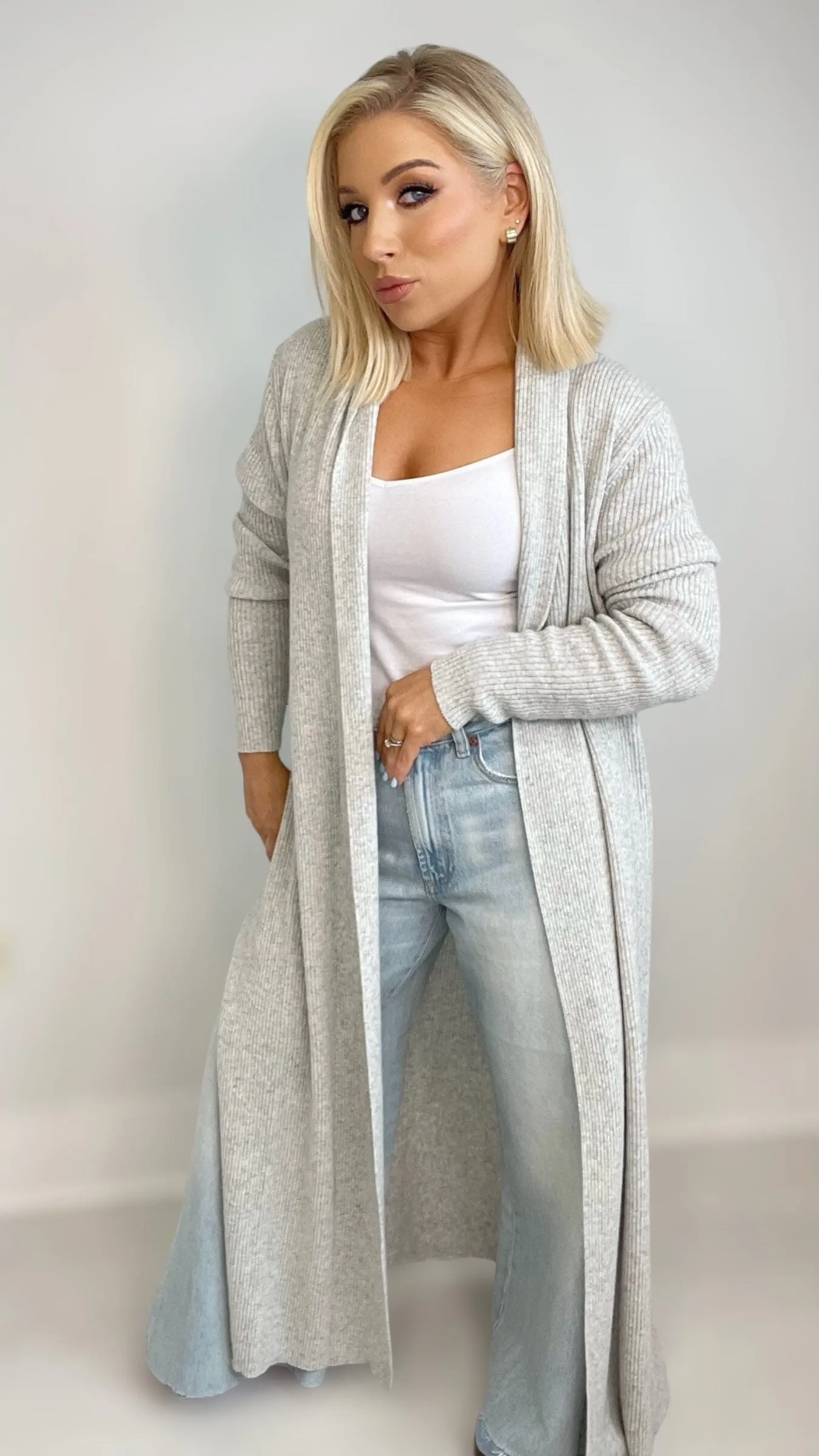 DALIA CASHMERE BLEND CARDI - GREY MARL