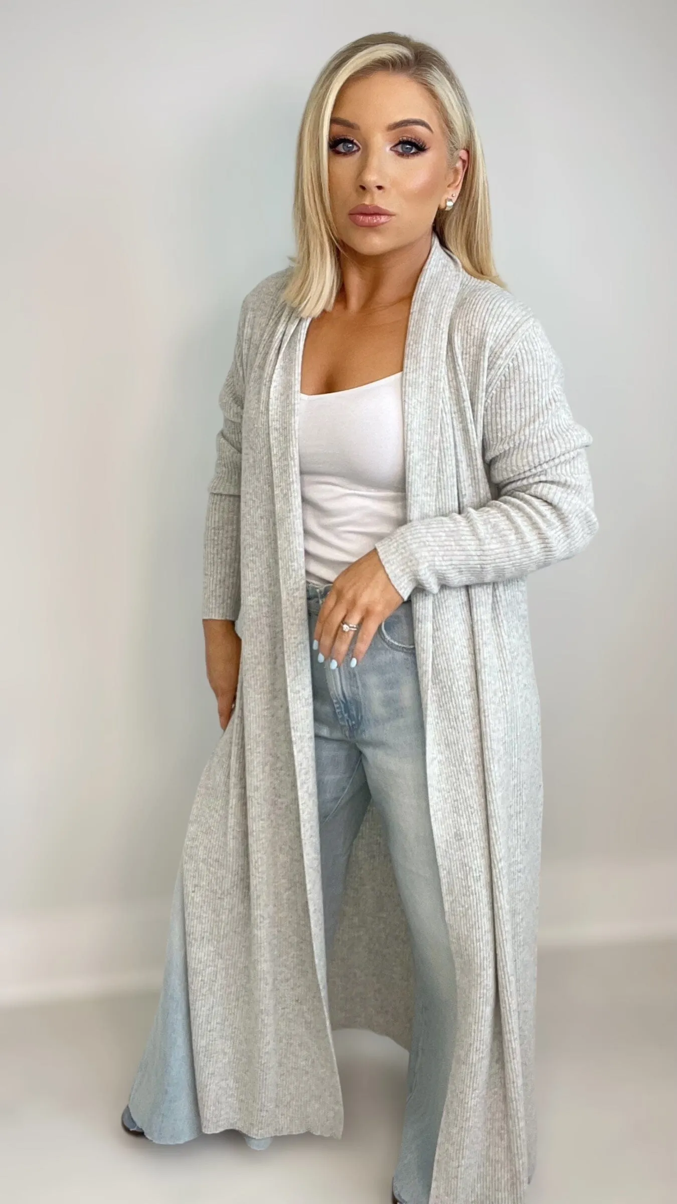 DALIA CASHMERE BLEND CARDI - GREY MARL