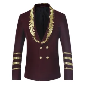 Dark Red Velveteen Blazer Embroidered Blazer