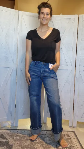 DEBORAH TUMMY CONTROL HIGH RISE CROP WIDE CUFFED JEANS