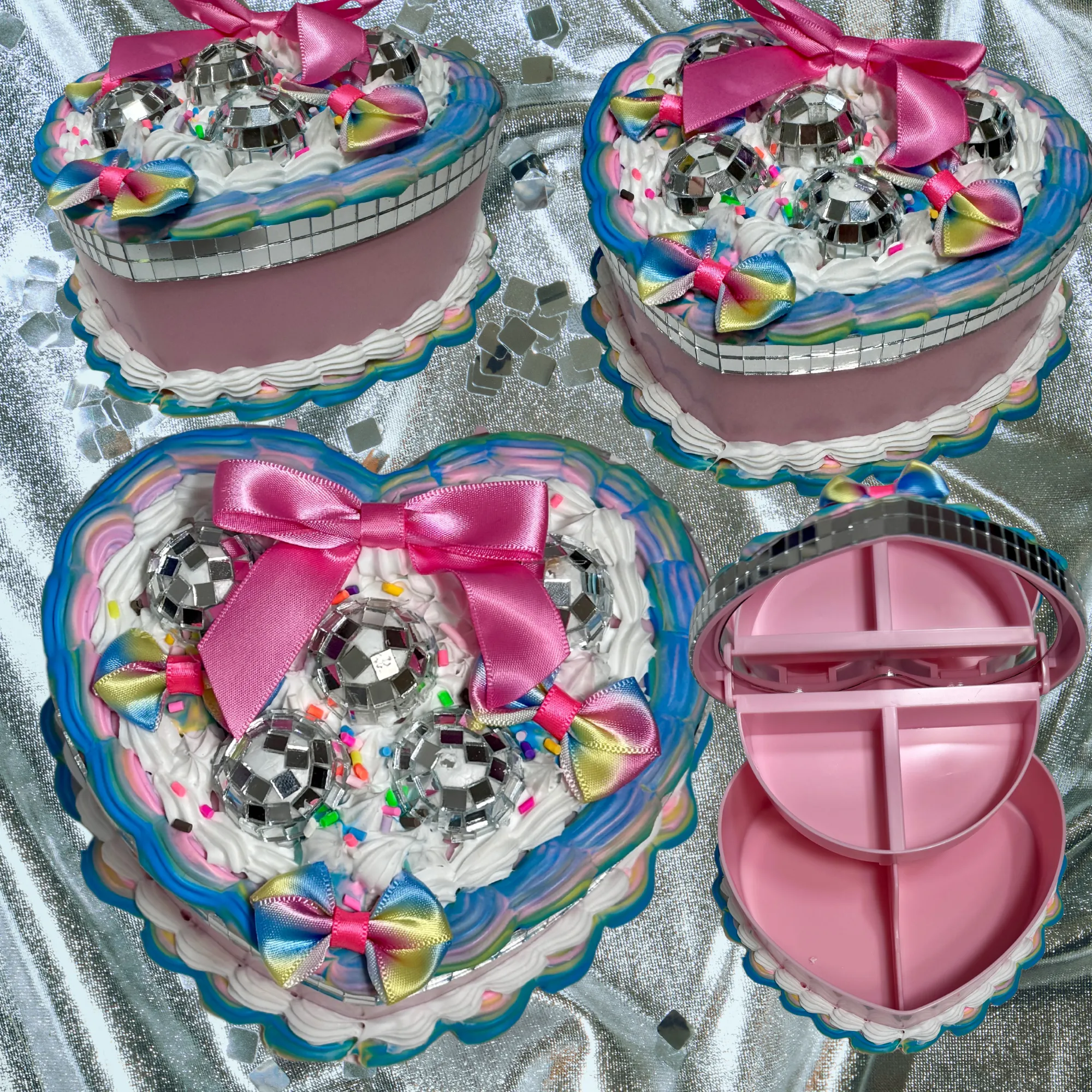 Disco Party Fake Cake Heart Jewelry / Trinket Storage Box