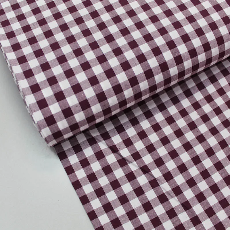 Dressmaking Cotton Gingham - Wide Width - Aubergine and White