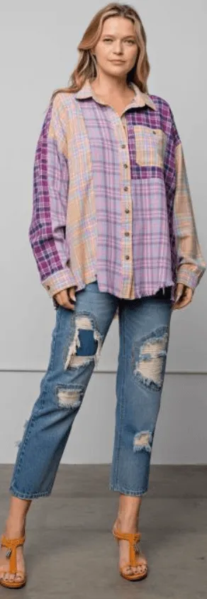 Easel PLAID MIX N MATCH BUTTON DOWN SHIRT