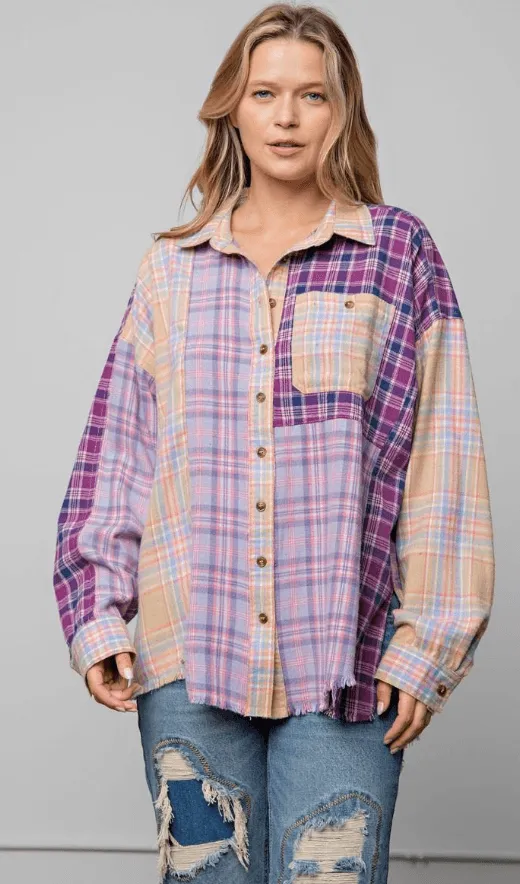 Easel PLAID MIX N MATCH BUTTON DOWN SHIRT