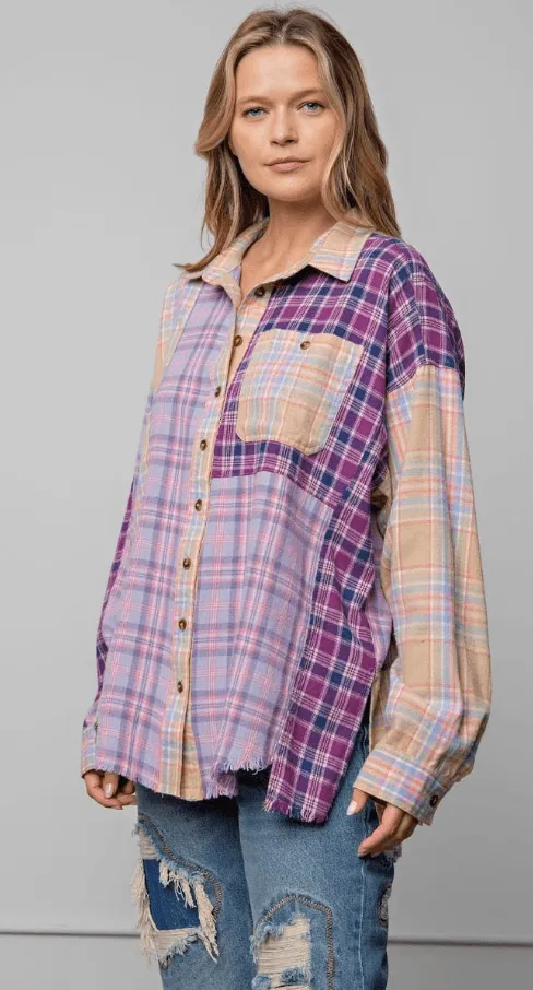 Easel PLAID MIX N MATCH BUTTON DOWN SHIRT