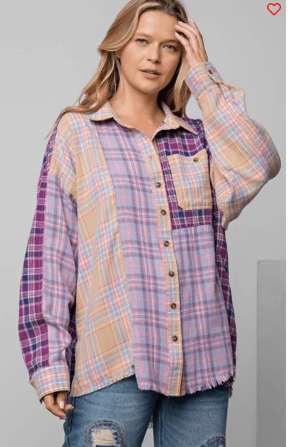 Easel PLAID MIX N MATCH BUTTON DOWN SHIRT