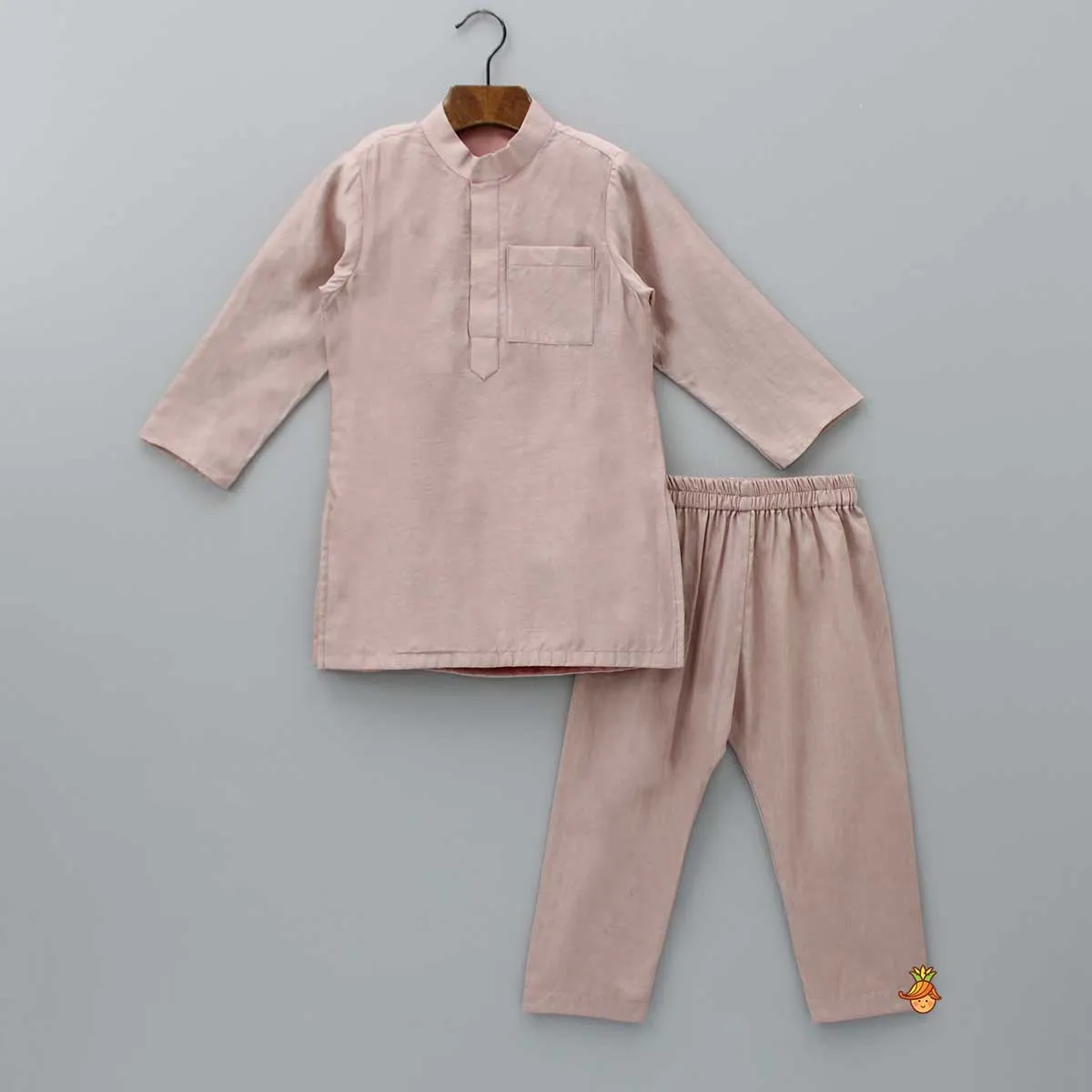 Ethnic Kurta With Pink Floral Embroidered Jacket And Pyjama