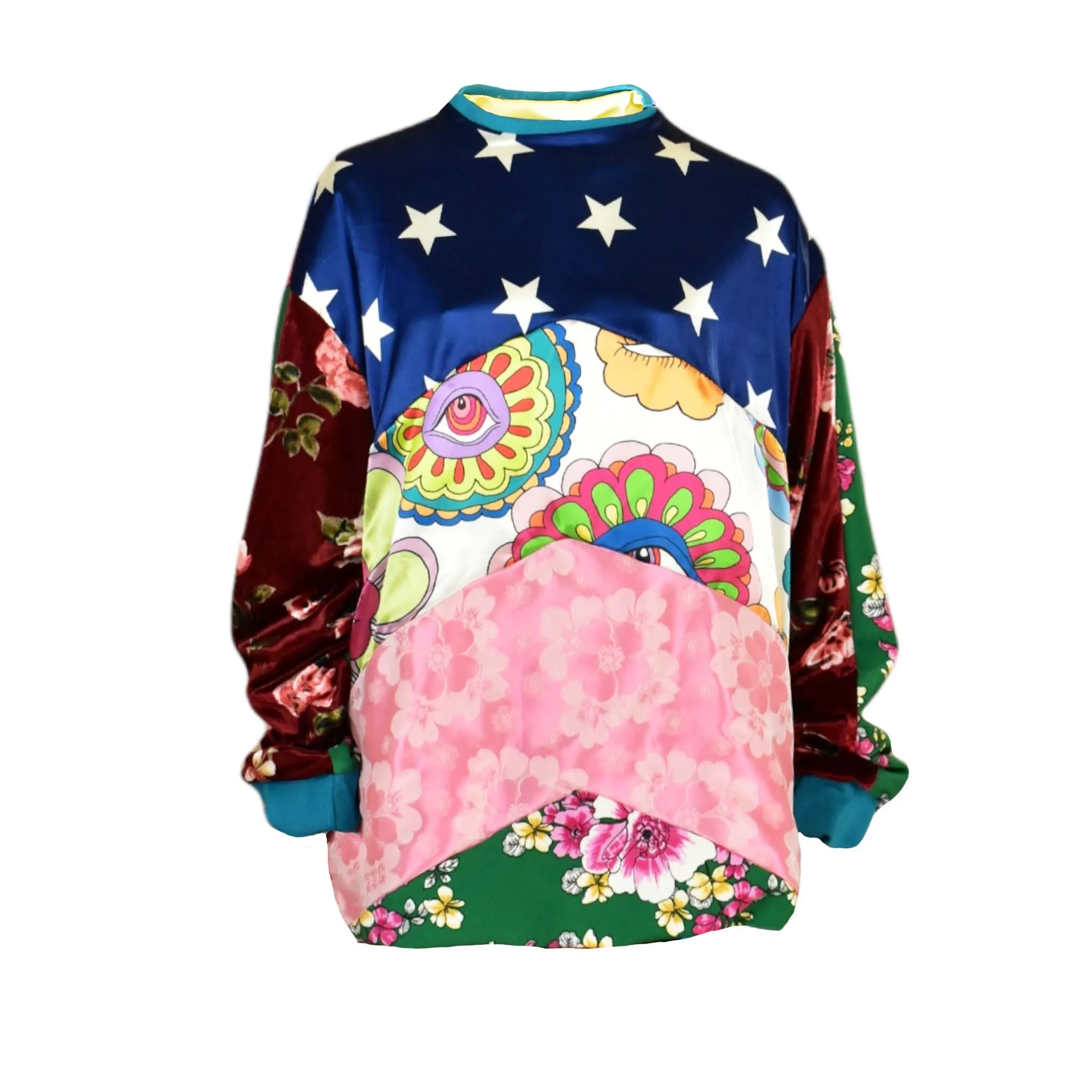 Eye See You Patchwork Long Sleeve Sweatshirt