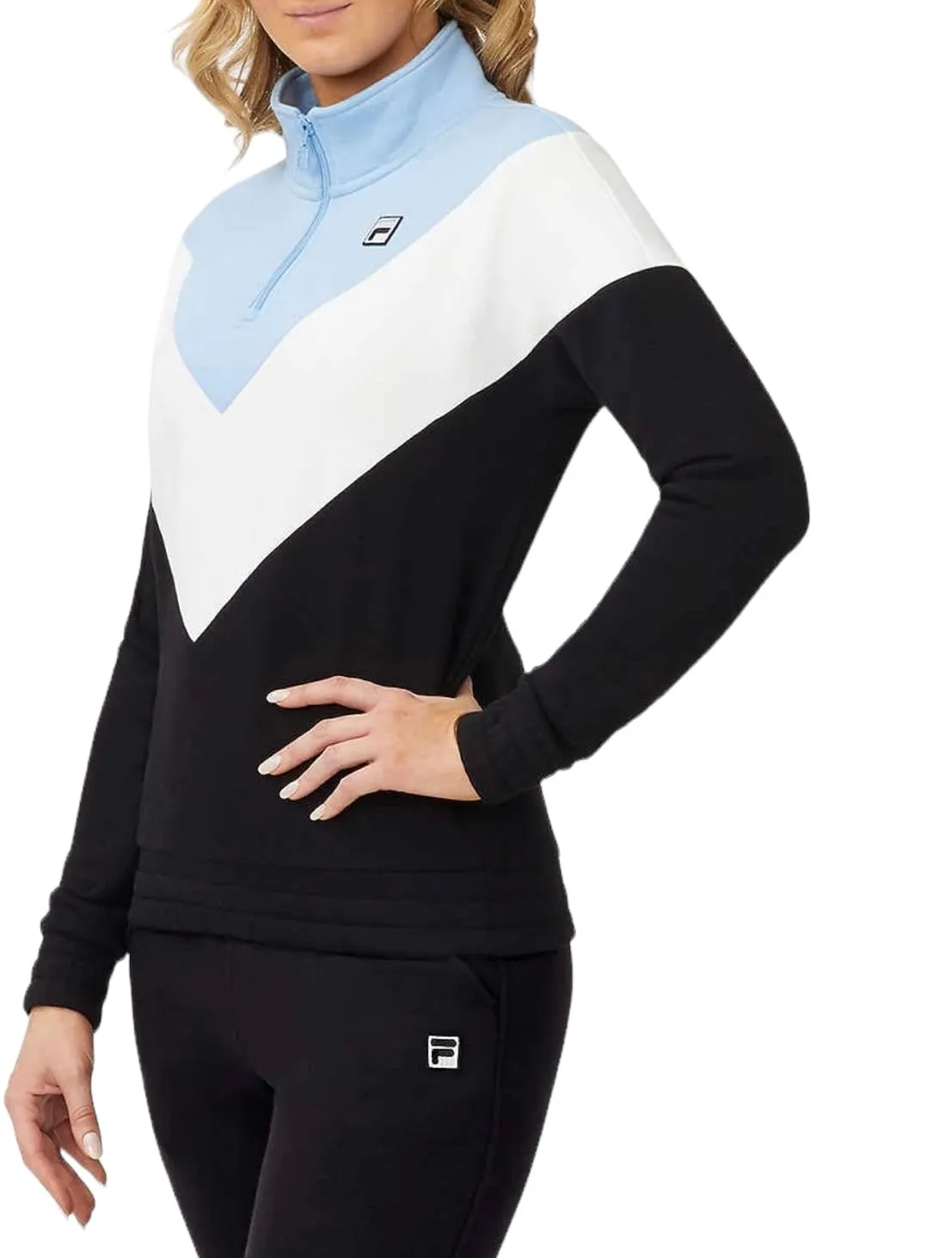 Fila Women's Ekanta 1/4 Zip: Black, Pale Blue, White L