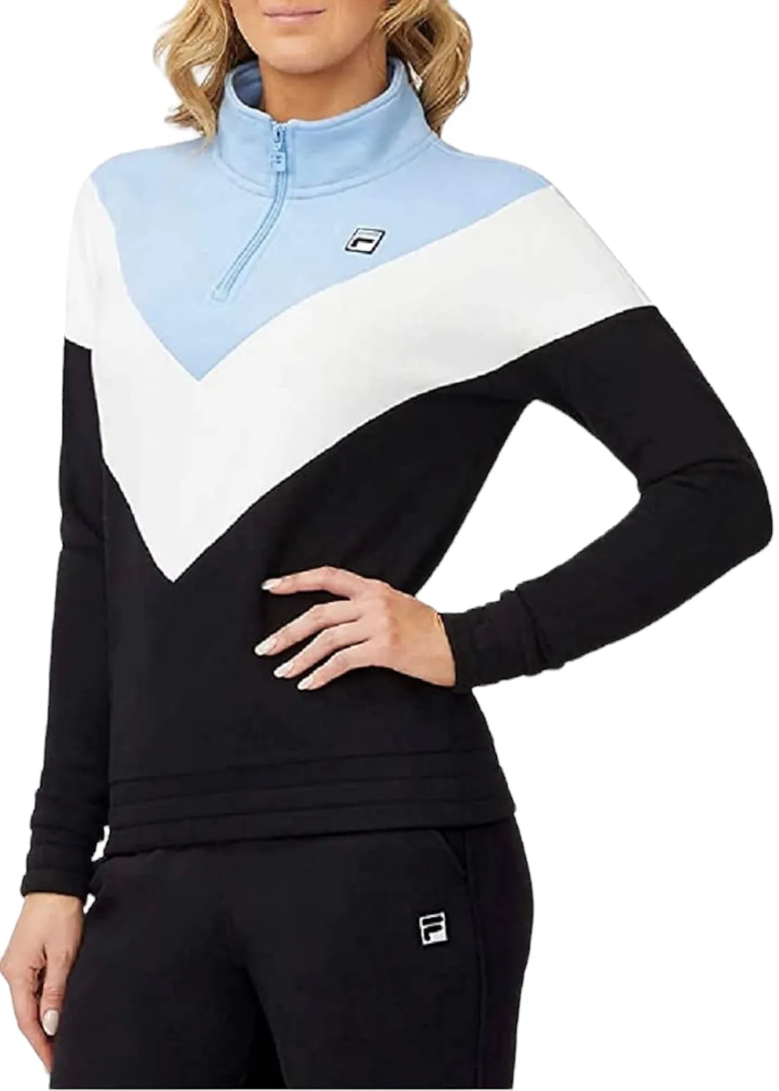 Fila Women's Ekanta 1/4 Zip: Black, Pale Blue, White L