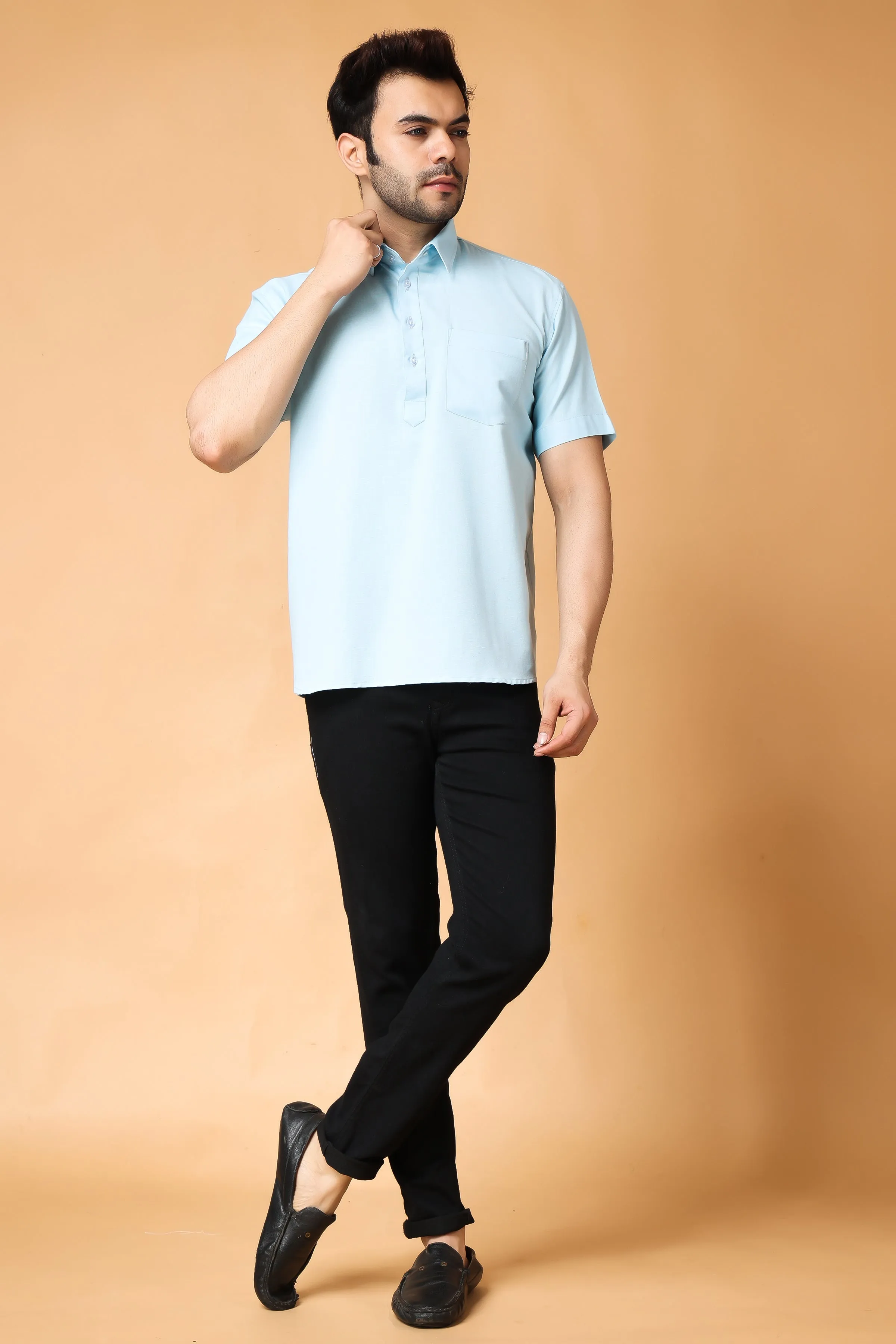 Fresh Blue Cotton Linen Kurta