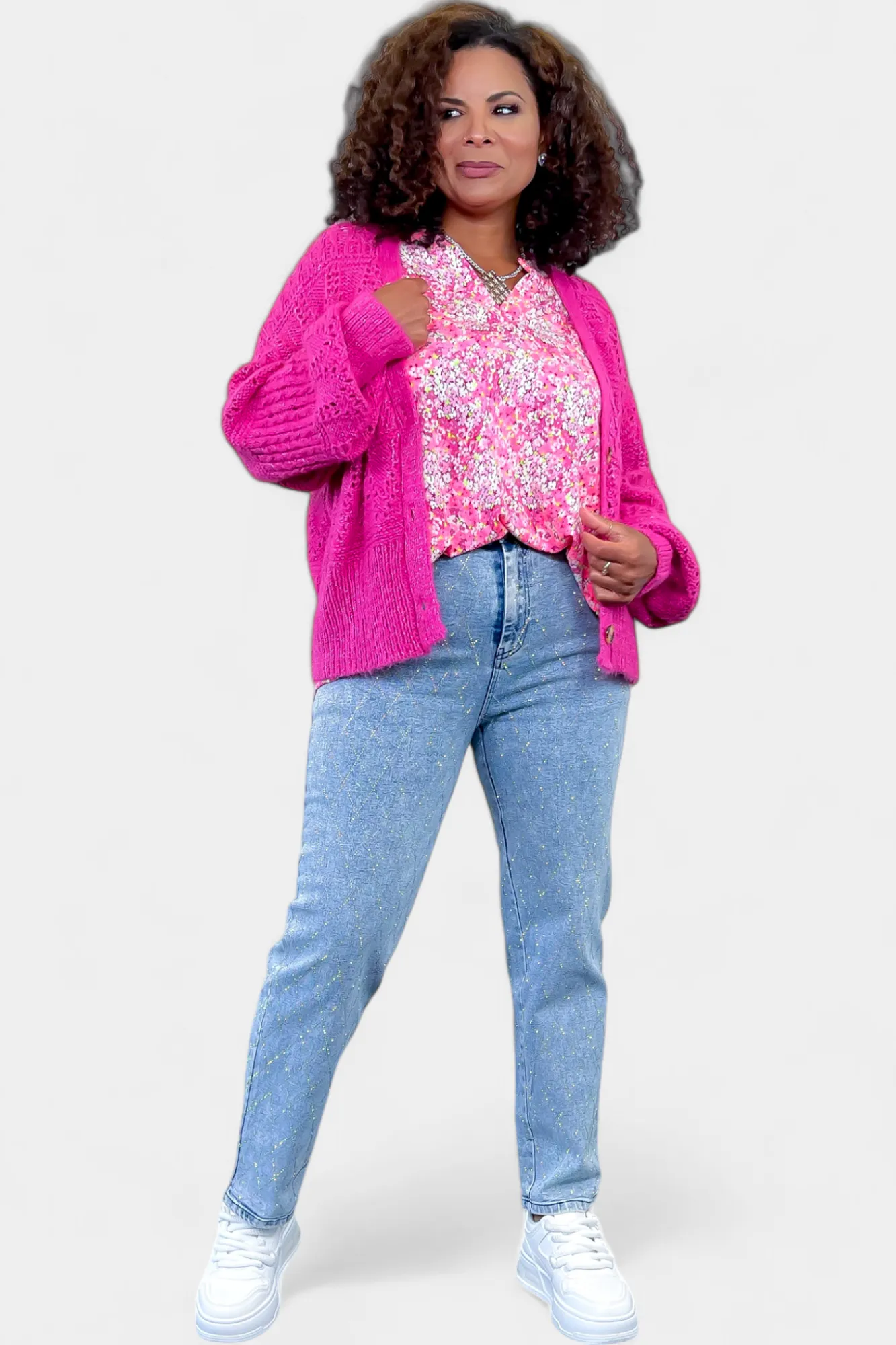 Fuchsia Bubble Sleeve Cardigan