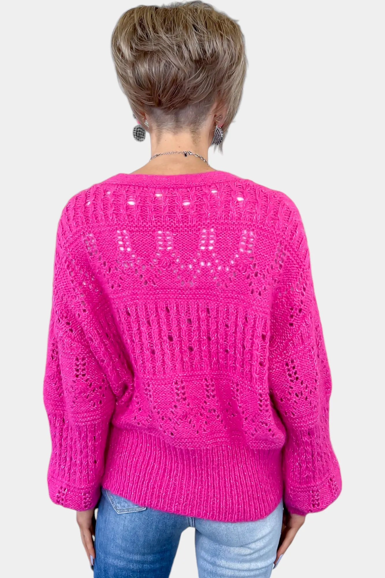 Fuchsia Bubble Sleeve Cardigan