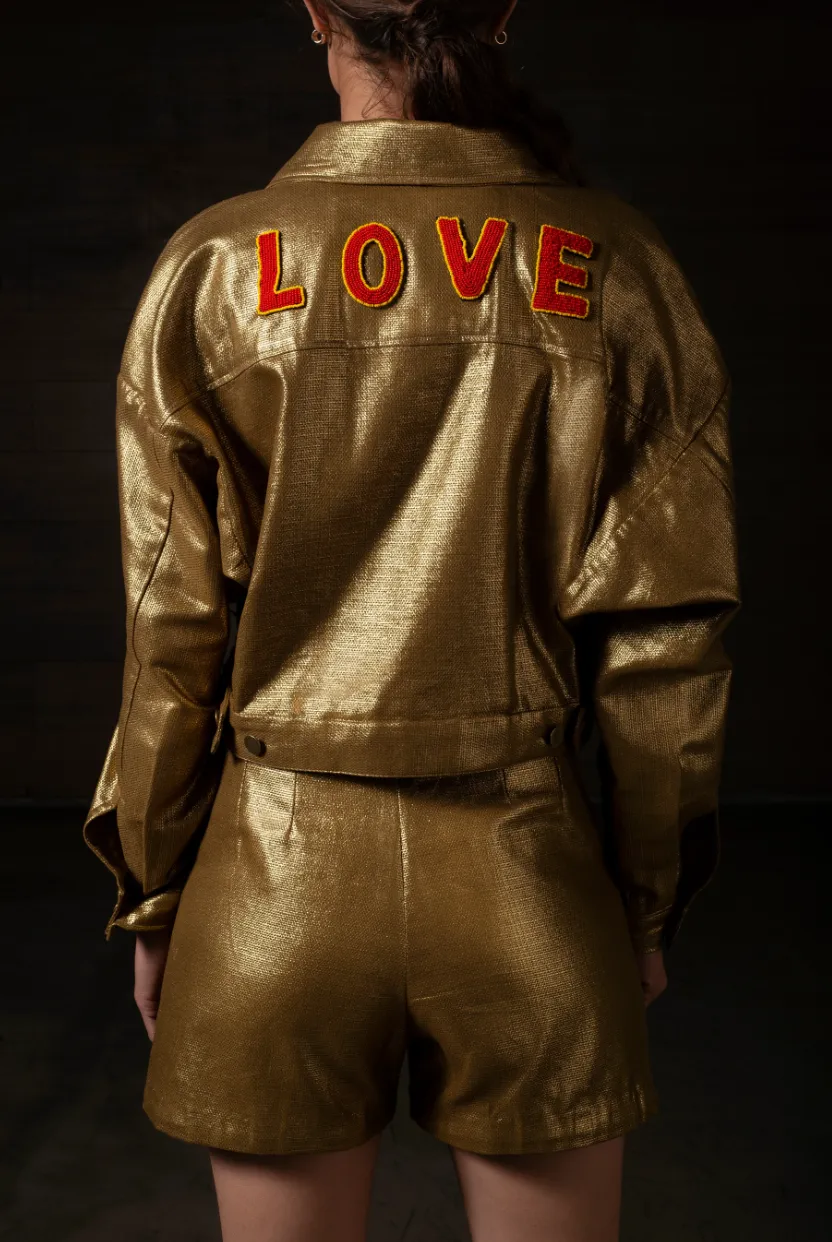 Gold LOVE Handwoven Cropped Jacket