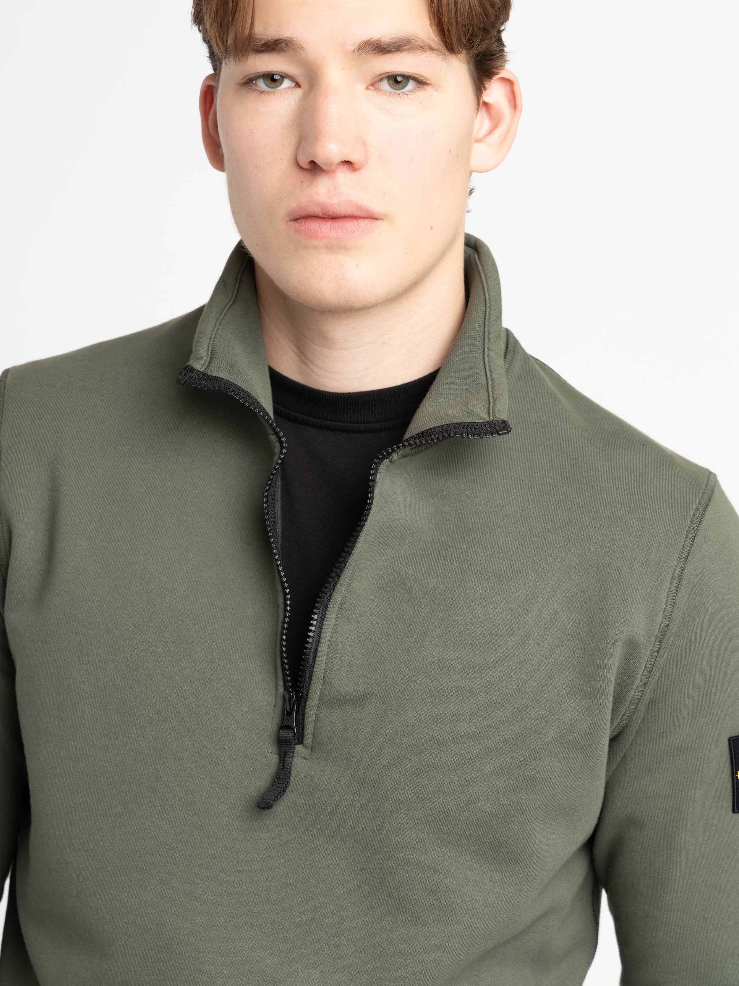 Green Cotton Quarter-Zip Sweater