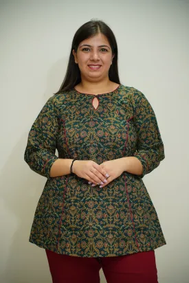 Green Jaal Printed A-Line Kurta