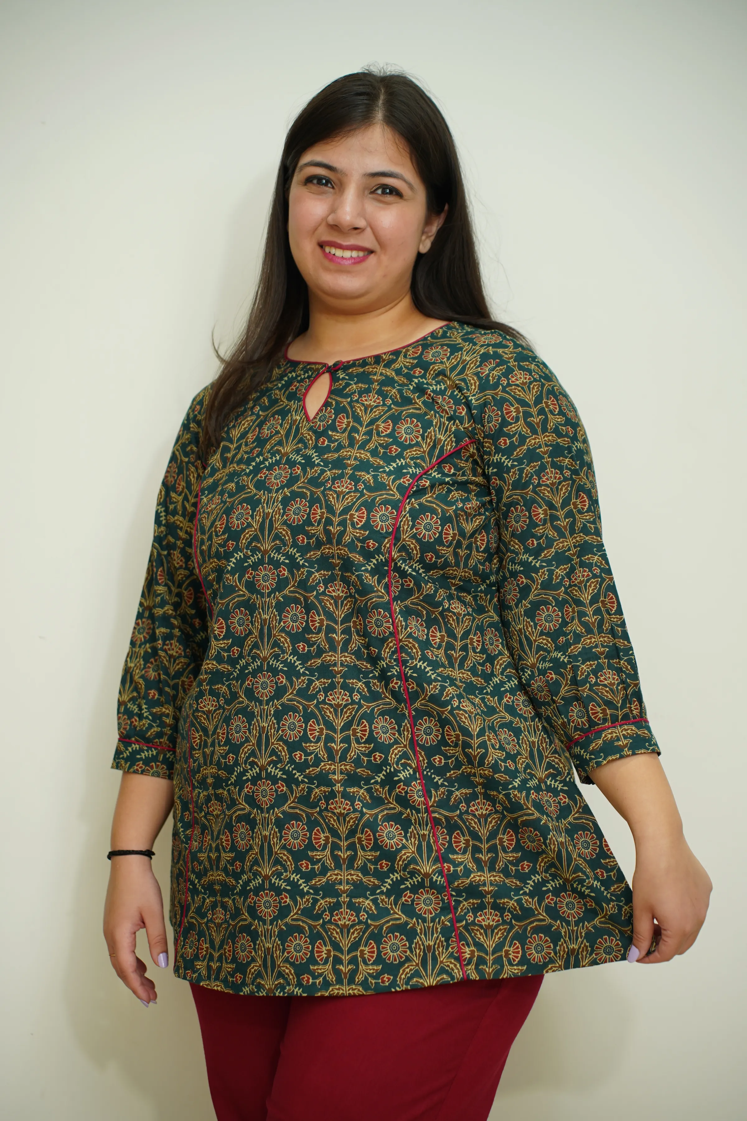 Green Jaal Printed A-Line Kurta