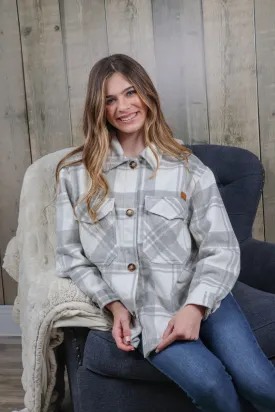 GREY AND WHITE PLAID SHACKET