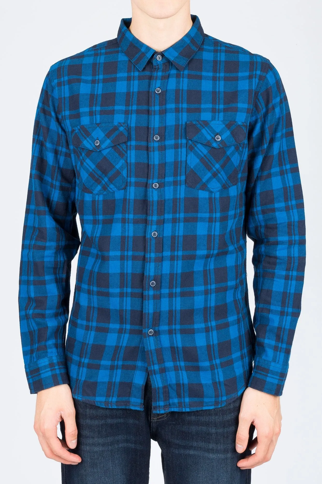 Guys 2-Pocket Plaid Long Sleeve Shirt