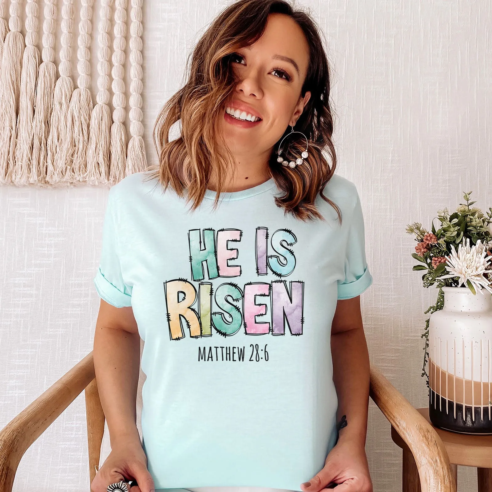 He Is Risen Easter Patchwork Tee