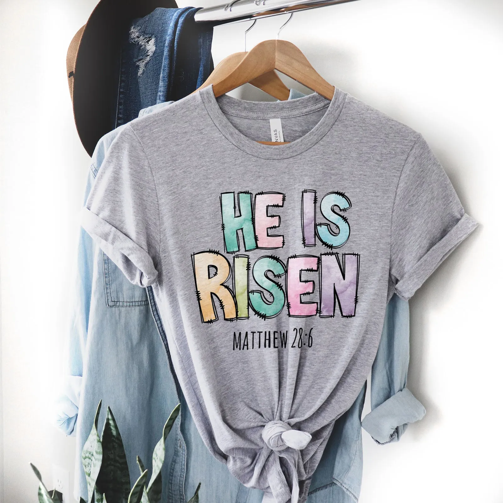 He Is Risen Easter Patchwork Tee