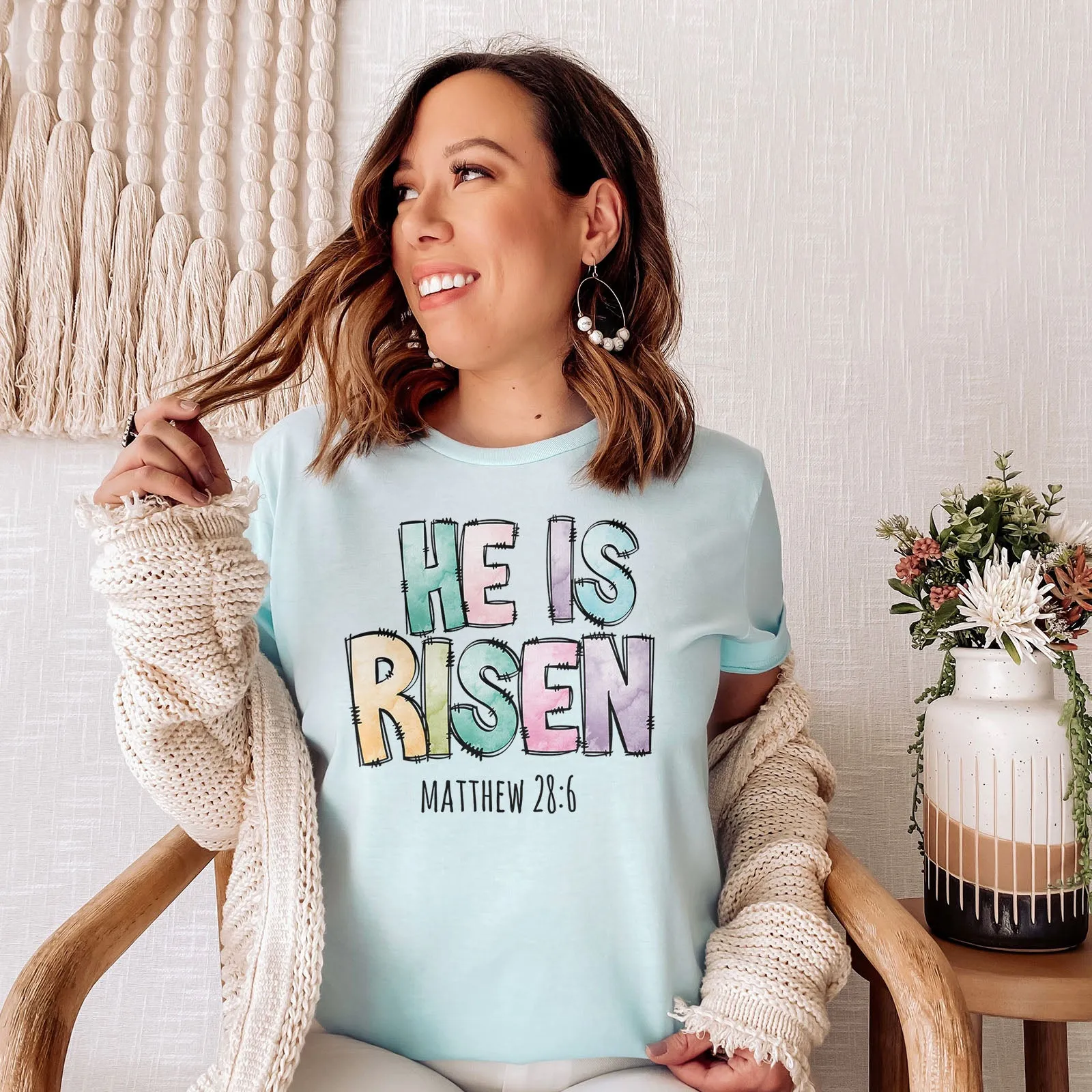 He Is Risen Easter Patchwork Tee