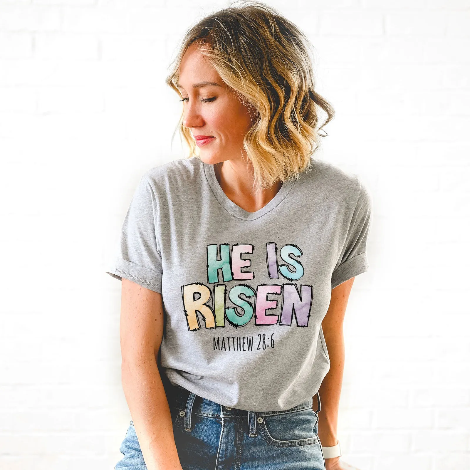 He Is Risen Easter Patchwork Tee