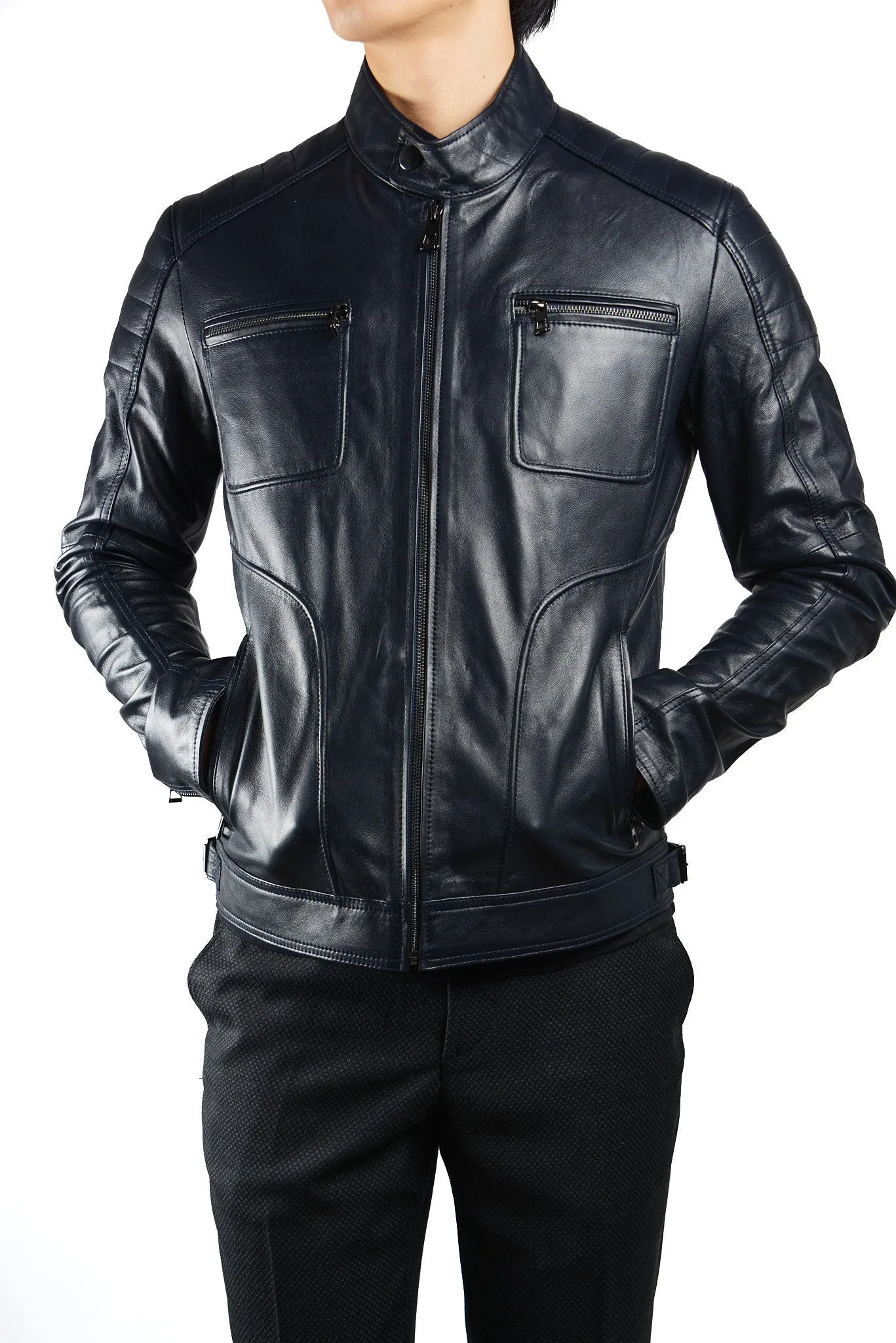 Holloway Stand Up Collar Moto Leather Jacket