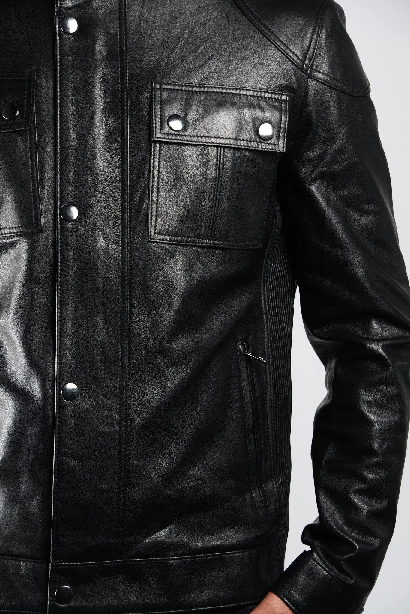 Holloway Stand Up Collar Moto Leather Jacket