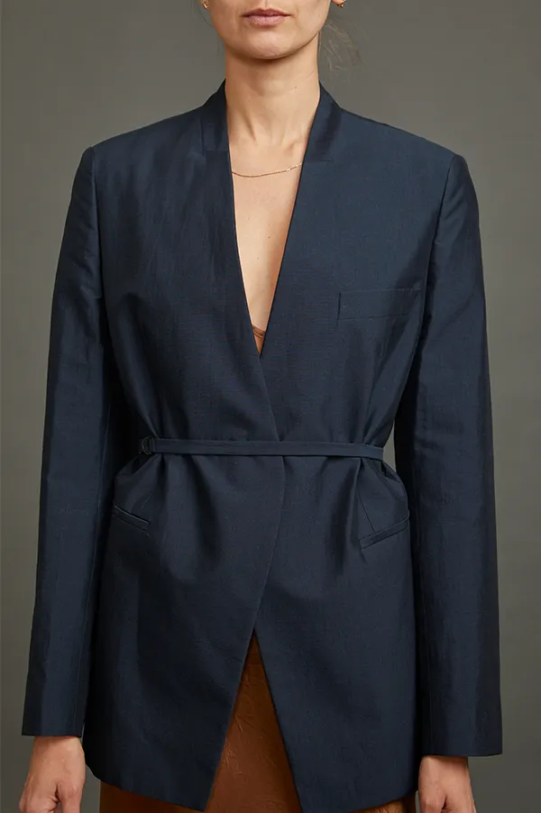 Jakari Standing Collar Suit Jacket In Navy