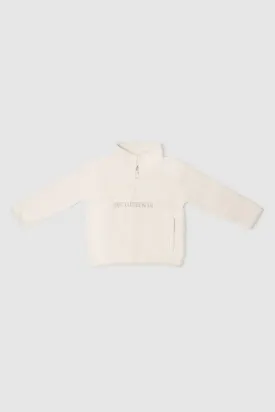 Jnr Sherpa Fleece Logo Quarter Zip Natural