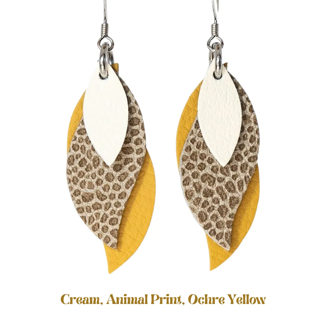 KI & Co - Animal Print Leather Leaf Earrings Various