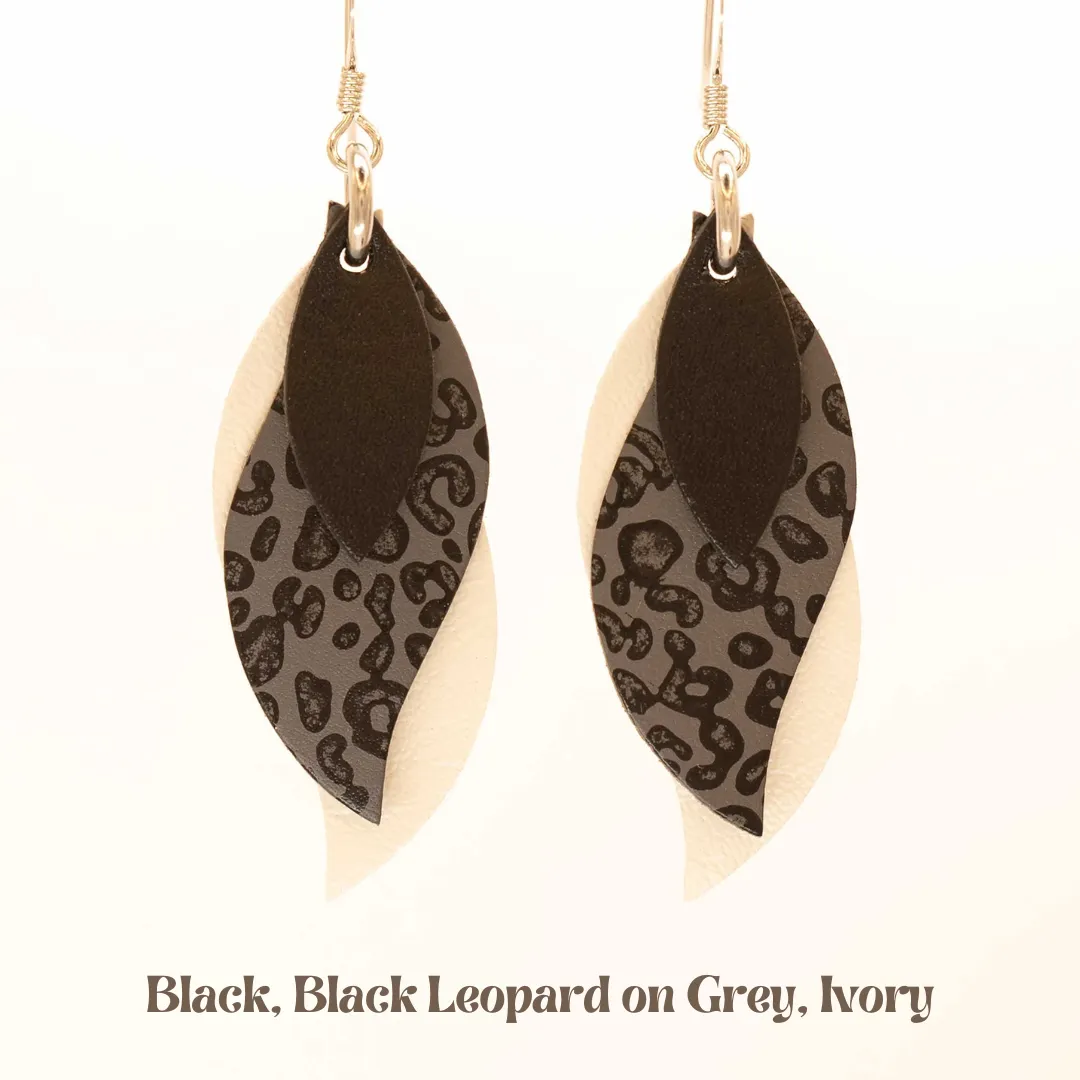 KI & Co - Animal Print Leather Leaf Earrings Various