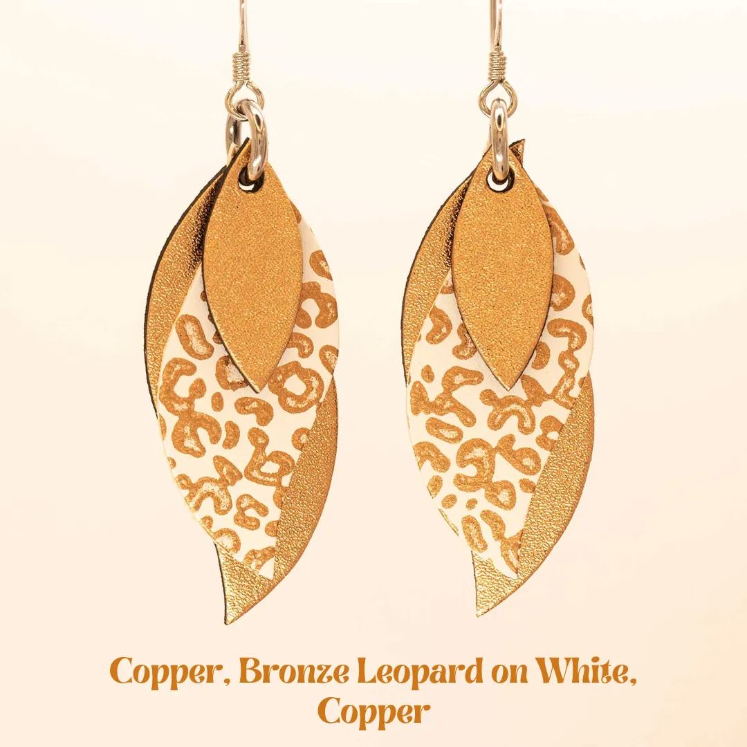 KI & Co - Animal Print Leather Leaf Earrings Various