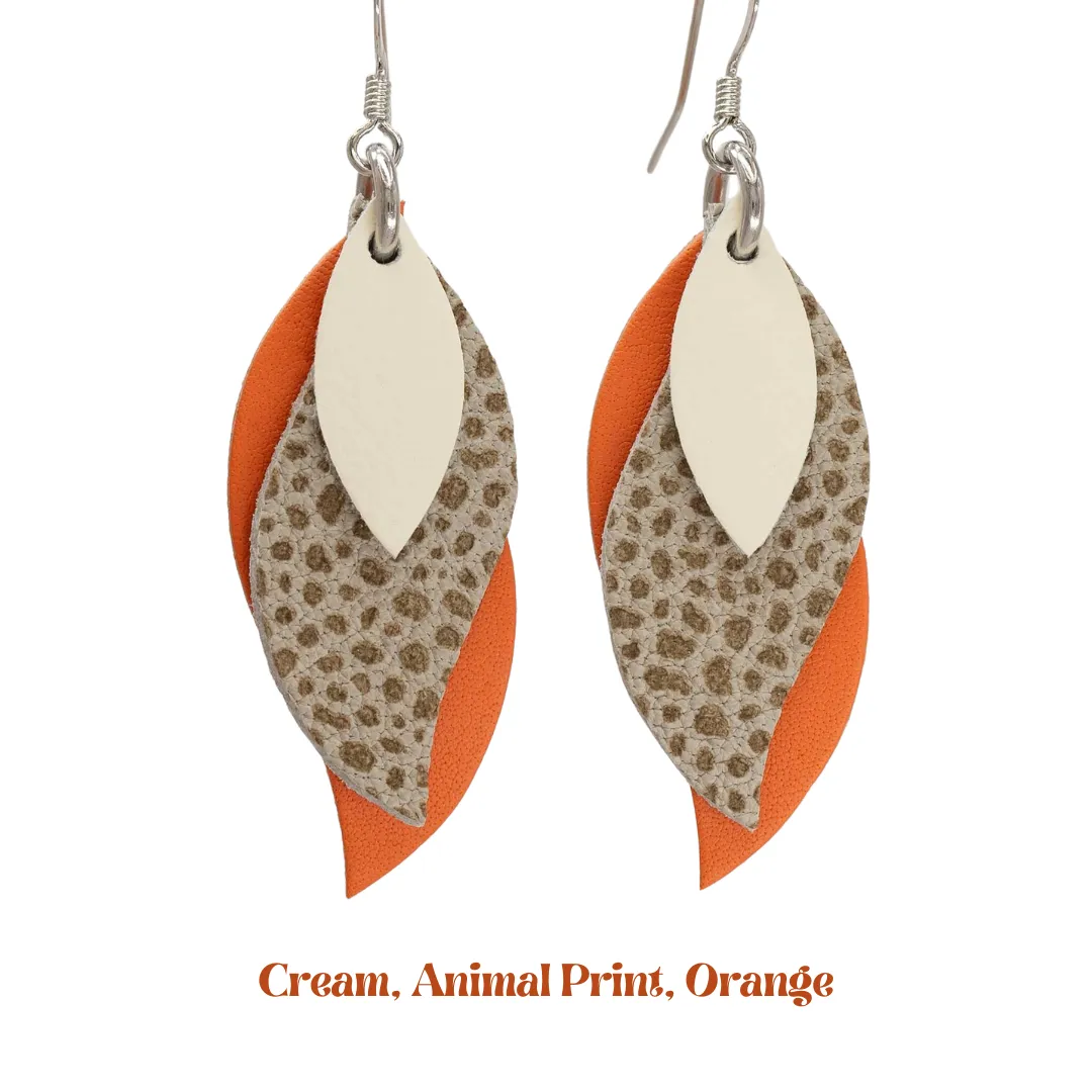 KI & Co - Animal Print Leather Leaf Earrings Various