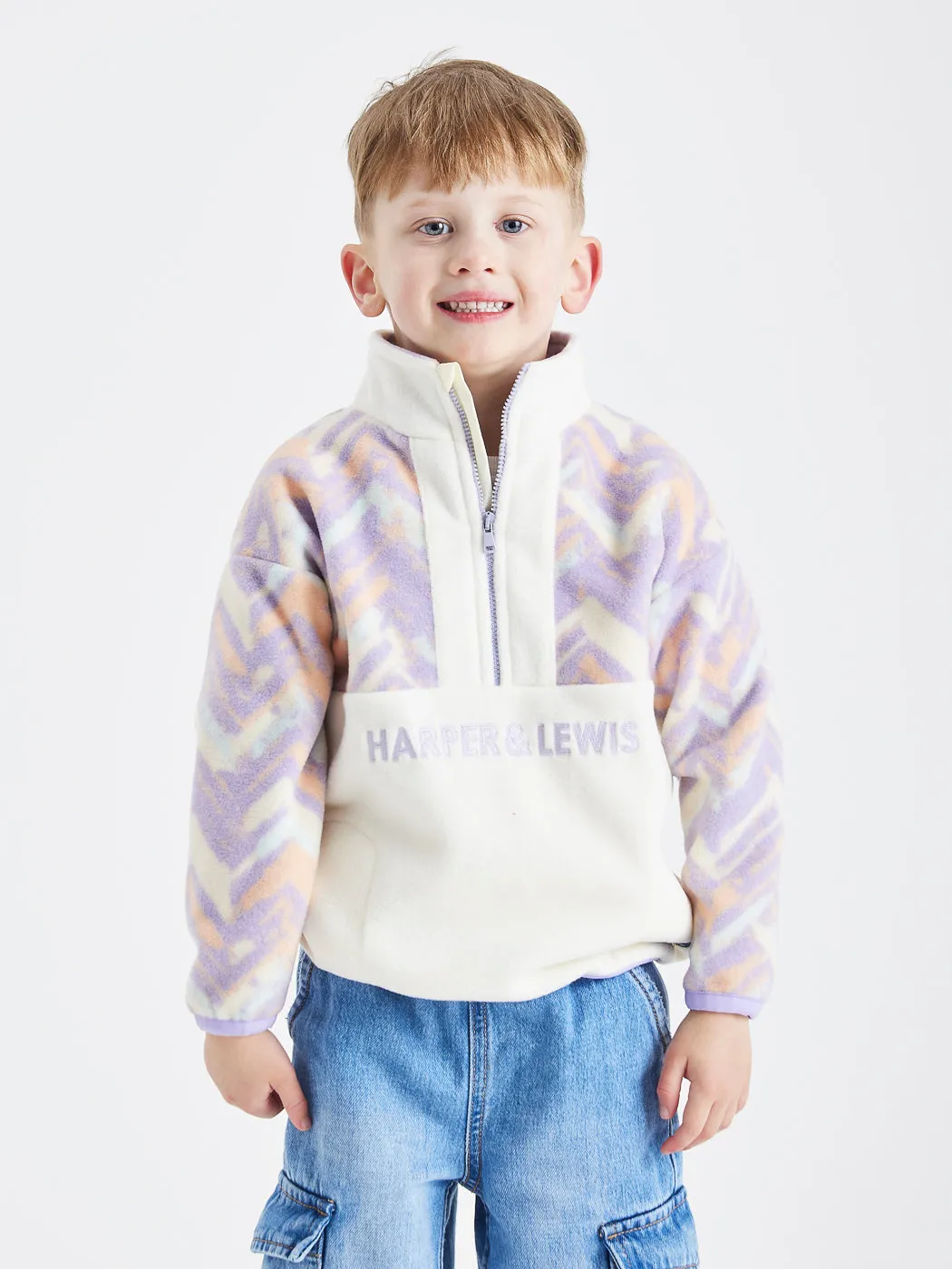 Kids Sunny Retro Pattern 1/4 Zip Fleece