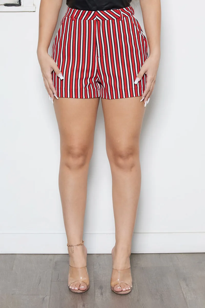 Knit Crepe Stripe High Rise Short