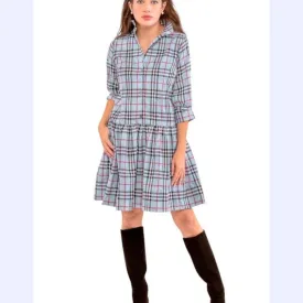 Light Blue & Red Plaid Dress