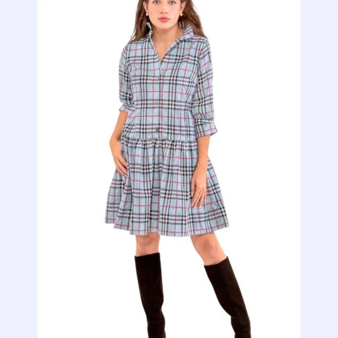 Light Blue & Red Plaid Dress