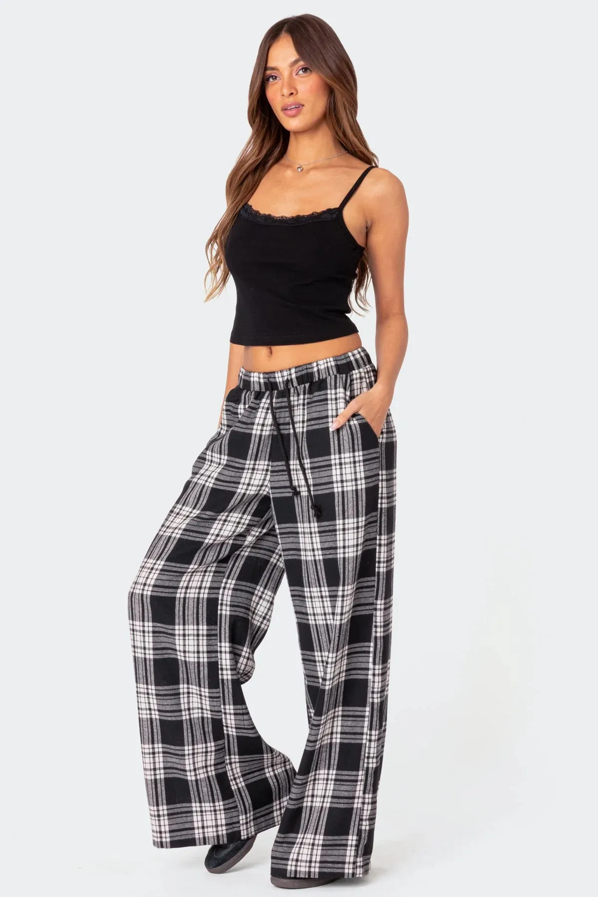 Lounge Around Plaid Wide Leg Pants