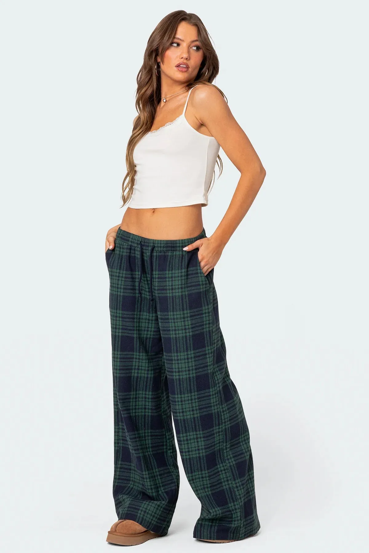 Lounge Around Plaid Wide Leg Pants