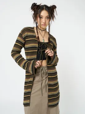 Luna Forest Stripes Tie Front Knit Cardigan