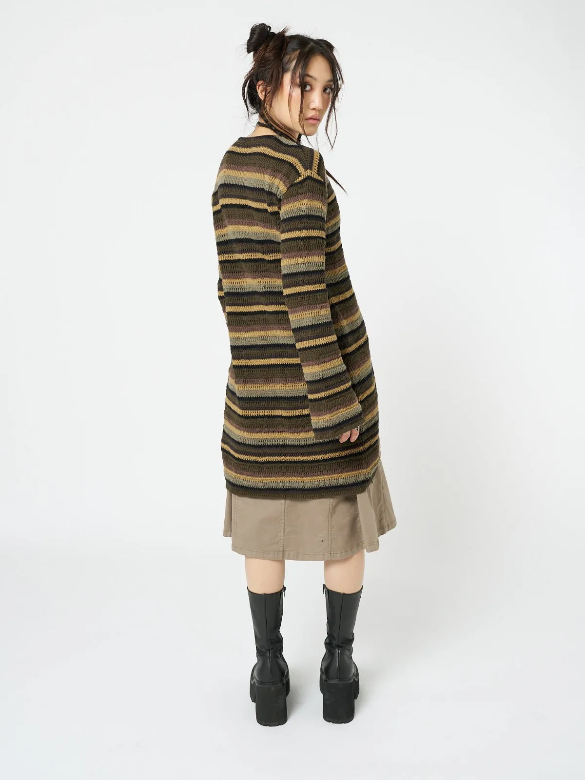 Luna Forest Stripes Tie Front Knit Cardigan