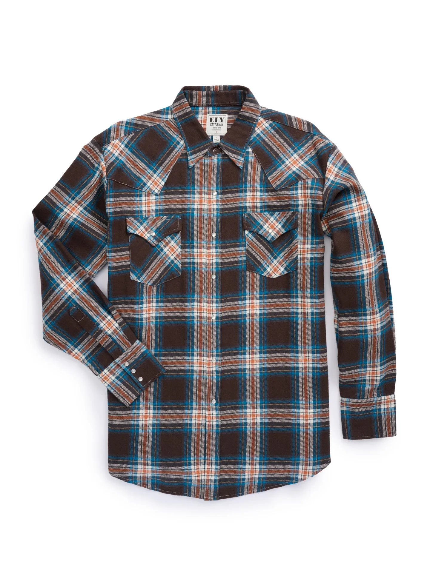 Men's Ely Cattleman Long Sleeve Brawny Flannel Western Snap Shirt