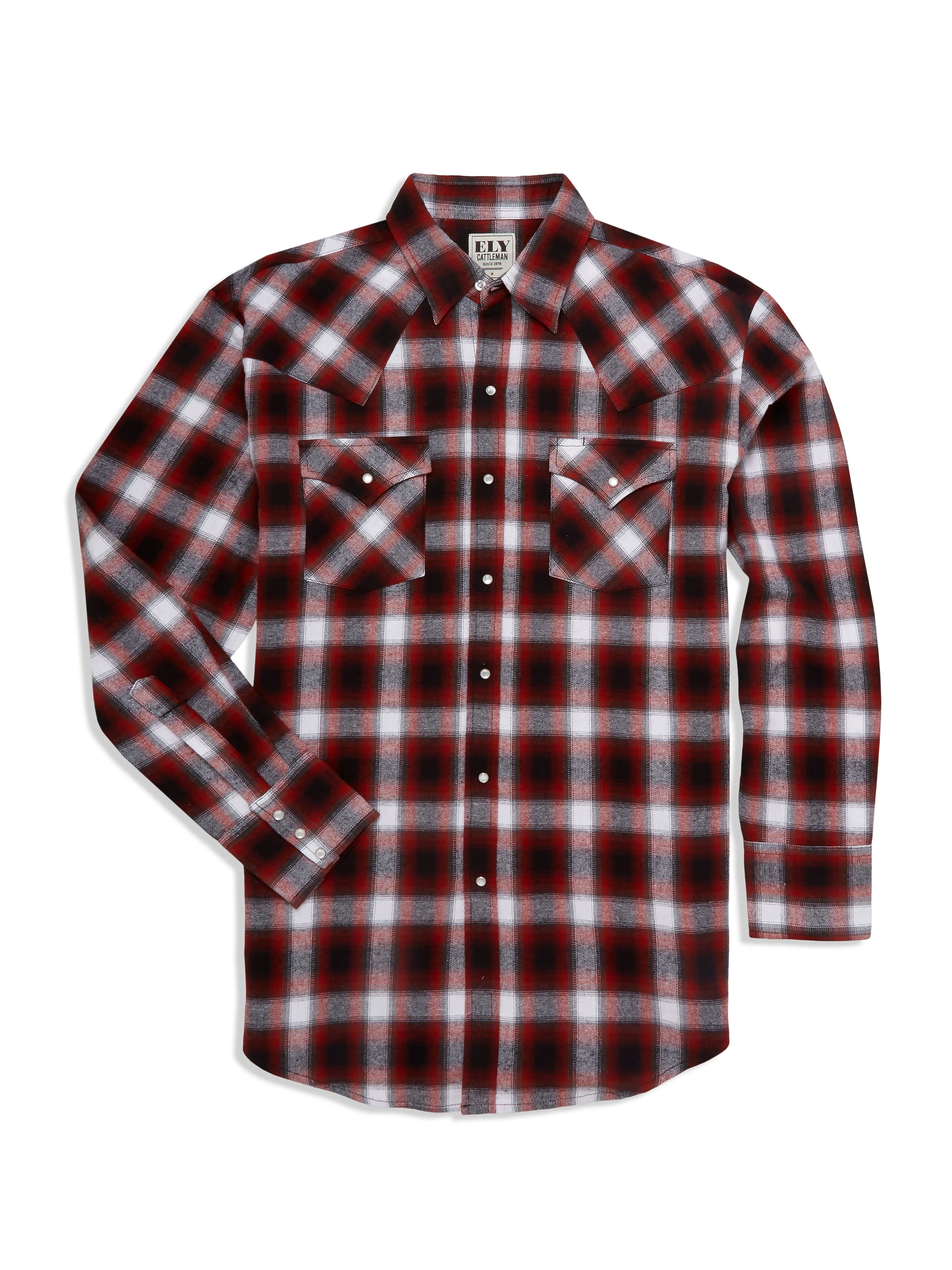 Men's Ely Cattleman Long Sleeve Flannel Plaid Western Snap Shirt