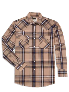 Men's Ely Cattleman Long Sleeve Textured Plaid Western Snap Shirt - Khaki & White