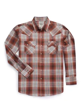 Men's Ely Cattleman Long Sleeve Textured Plaid Western Snap Shirt- Rust & Navy