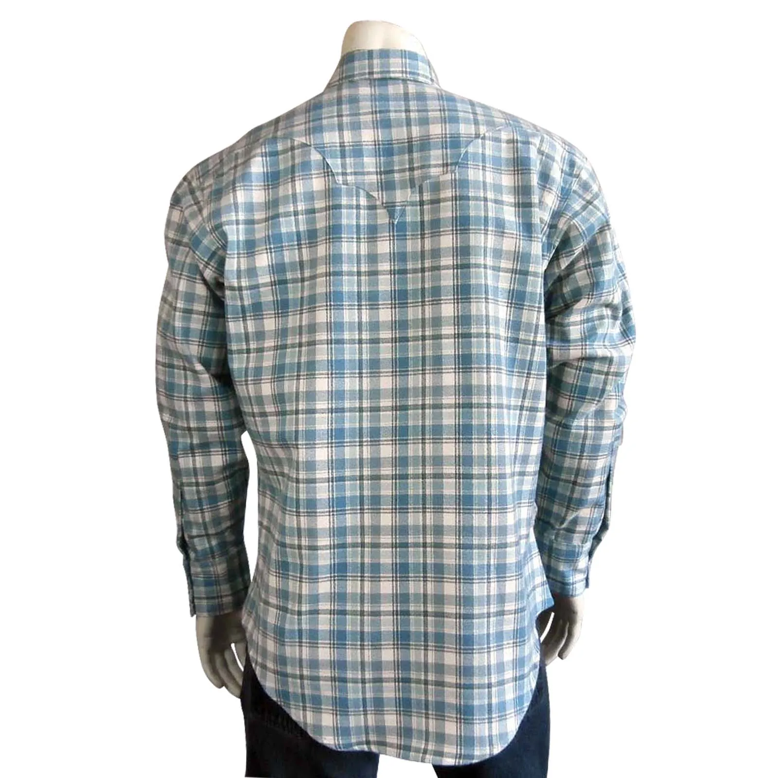 Men's Organic Plush Flannel Dusty Blue Plaid Western Shirt