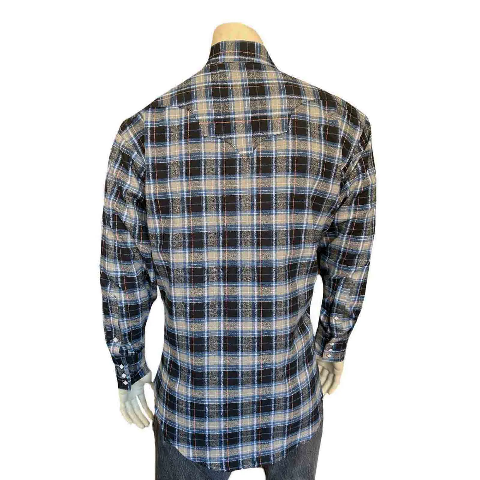 Men's Plush Flannel Black & Grey Plaid Western Shirt